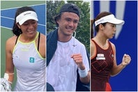 全米オープン予選初日は、柴原（左）、ダニエル（中央）、本玉（右）の日本勢３選手が１回戦をクリアし、本戦出場に向けて好スタートを切った。写真：内田暁、Getty Images