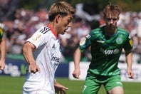 フランクフルト移籍後初となる公式戦で２ゴールを挙げた堂安。(C)Getty Images
