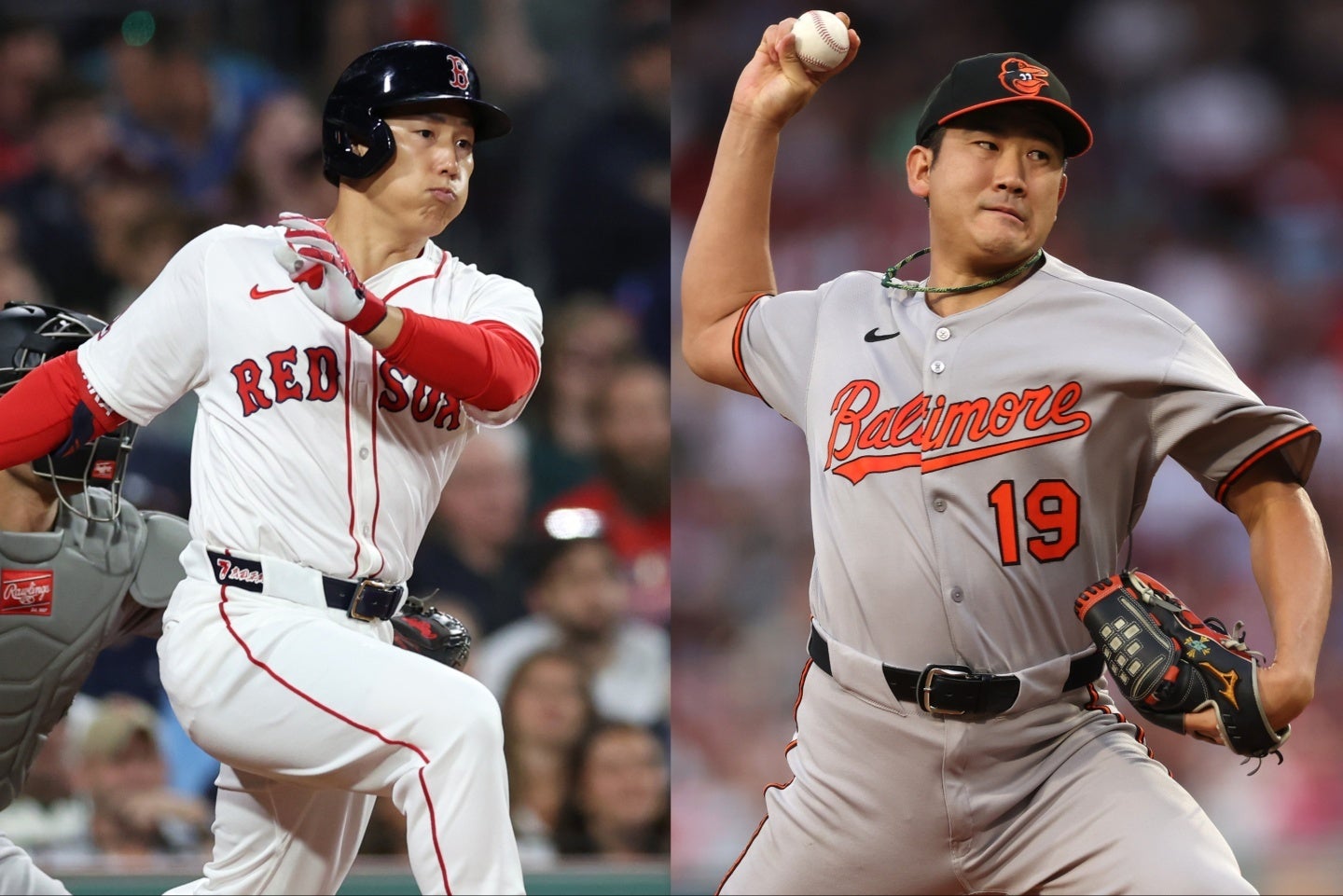 公式戦７年ぶりの対決となった吉田（左）と菅野（右）。(C) Getty Images