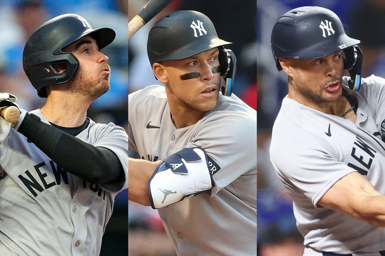 ヤンキースが誇る元MVP、ジャッジ（中央）、ベリンジャー（左）、スタントン（右）の３者連続HRが歴史的ゲームの口火となった。(C) Getty Images