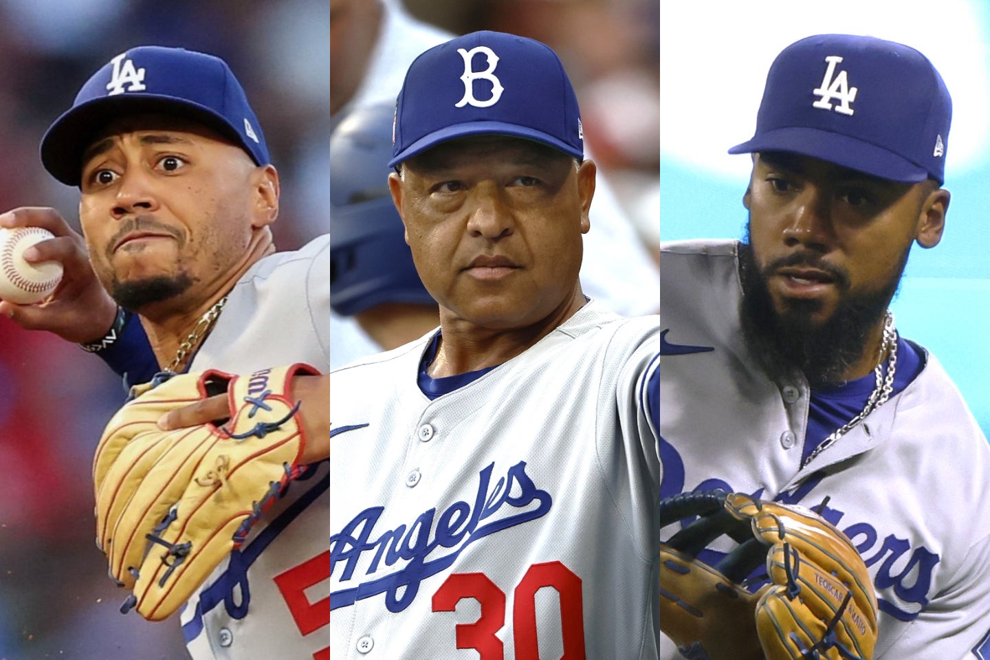 地元メディアはロバーツ監督（中）にベッツ（左）とT・ヘルナンデス（右）らのポジション変更を訴えた。(C)Getty Images