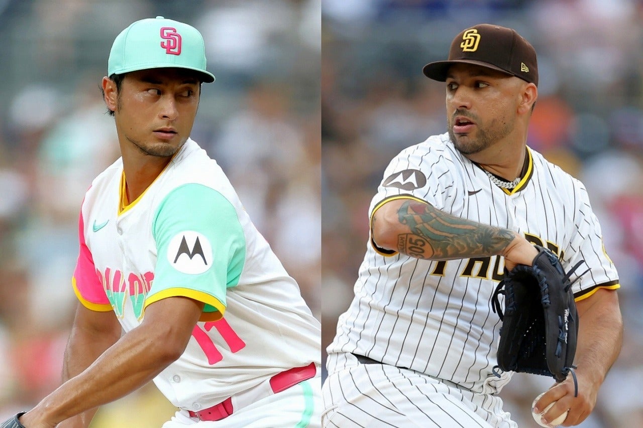 ドジャース相手にともに６回１被安打で試合を作ったダルビッシュ（左）とコルテス（右）。(C)Getty Images