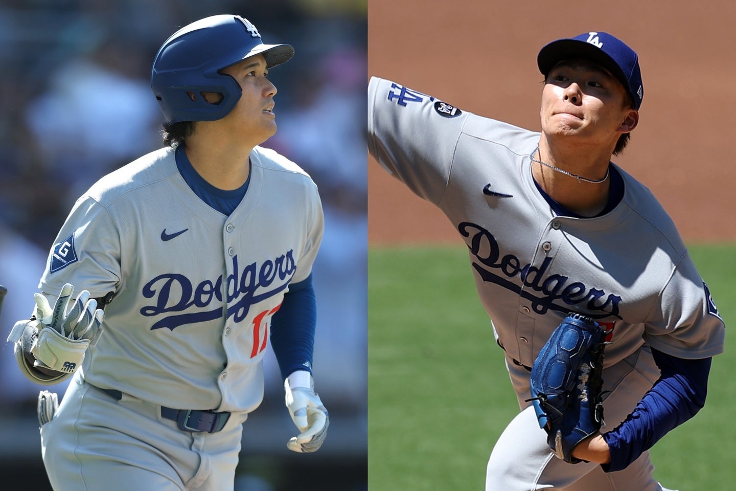 大谷（左）は９回に45号HR。投げては山本（右）が６回６K２失点で今季11勝目を挙げた。(C)Getty Images