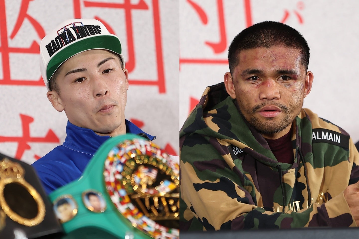 井上（左）は９月14日の防衛戦に向けタパレス（右）とスパーリングをした。写真：福冨倖希
