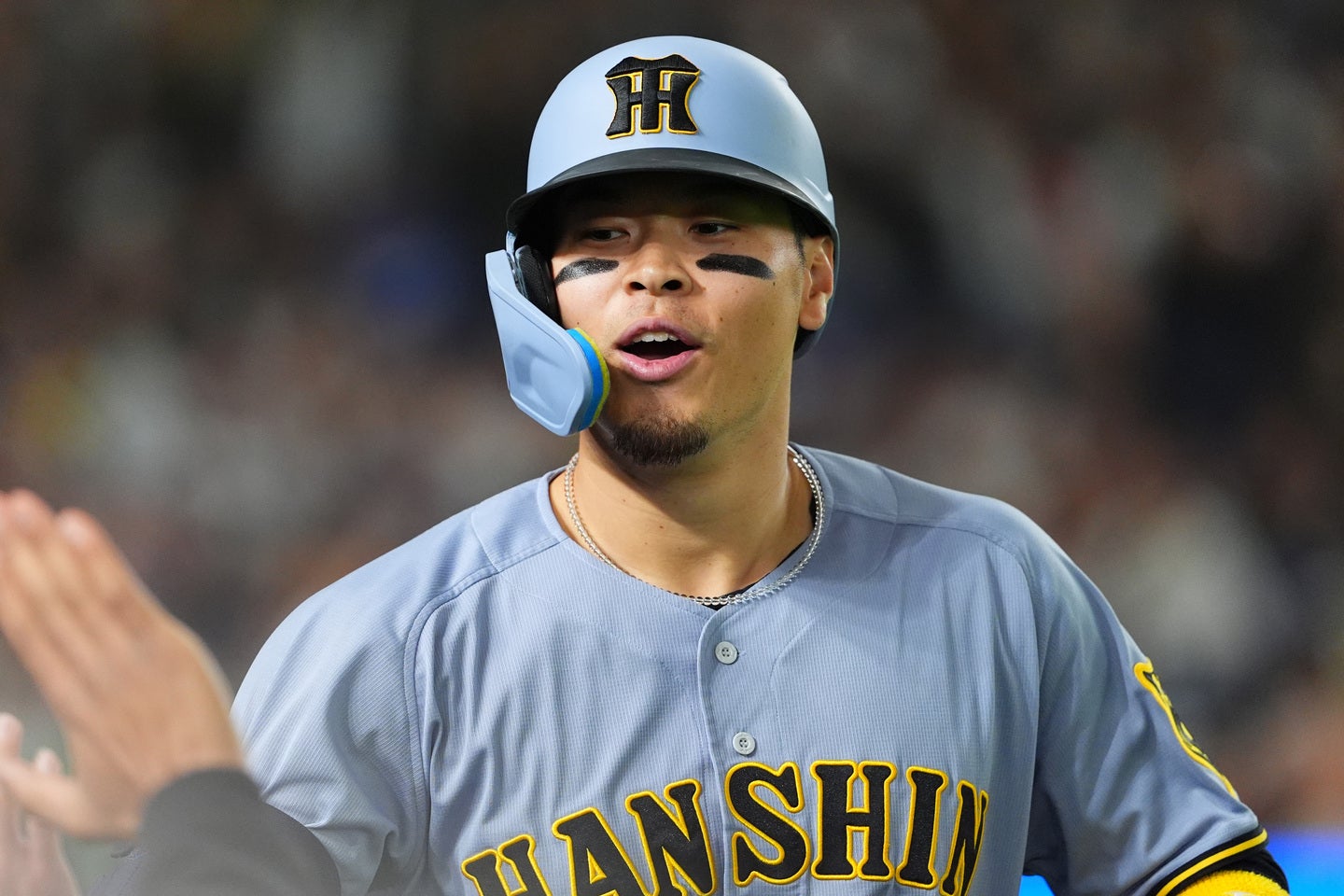 両リーグトップの36号ホームランを放った阪神の佐藤。(C)Getty Images