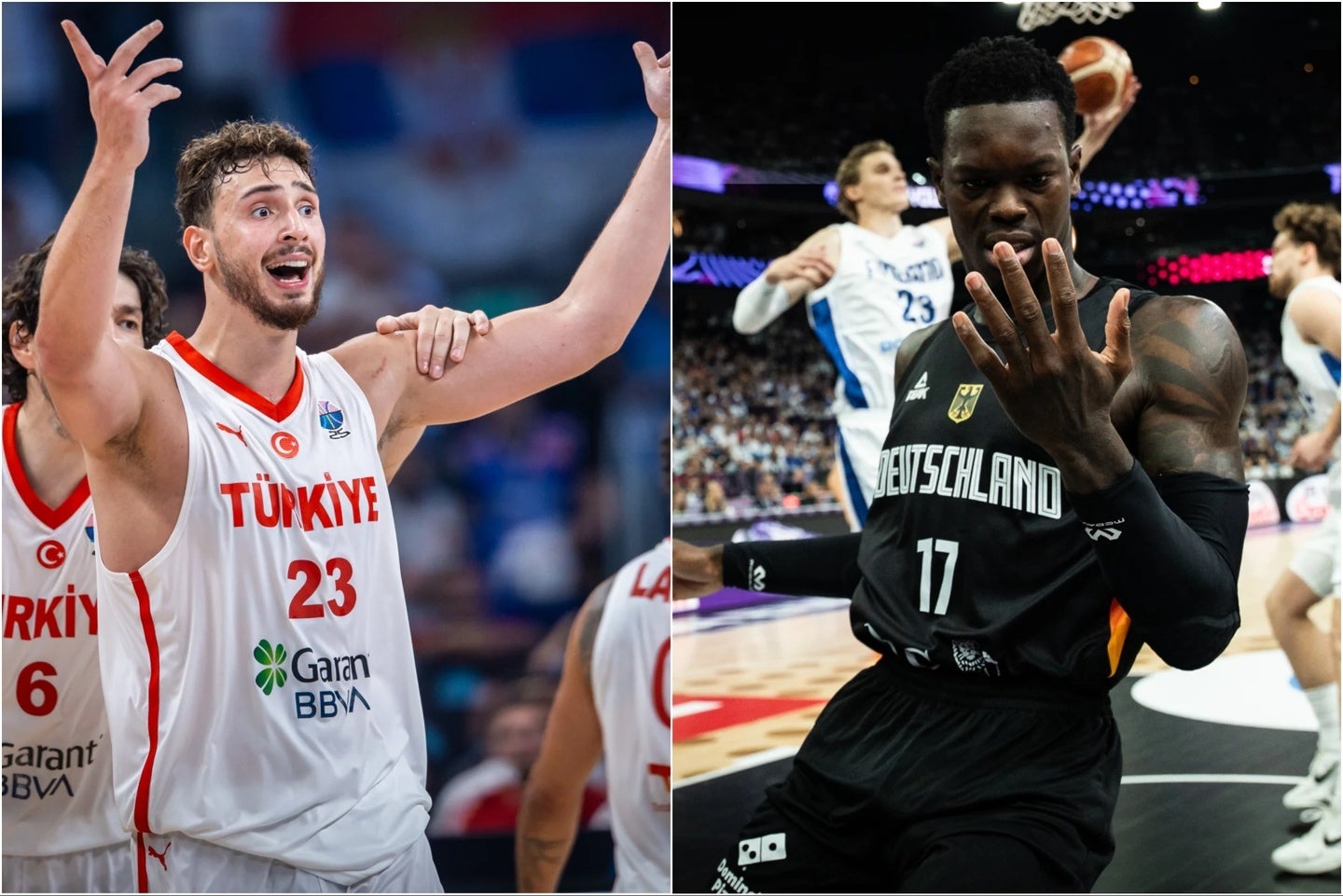 NBAオールスターのシェングン擁するトルコ(左)と、Ｗ杯王者のドイツ(右)がグループ首位通過を決めた。(C)FIBA