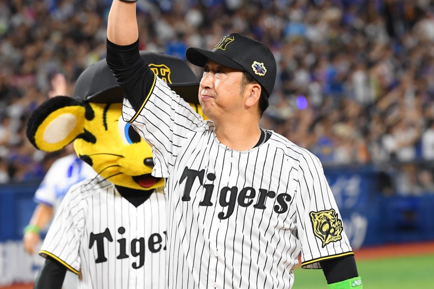 阪神の藤川監督。リーグ史上最速Vを決めた。写真：鈴木颯太朗