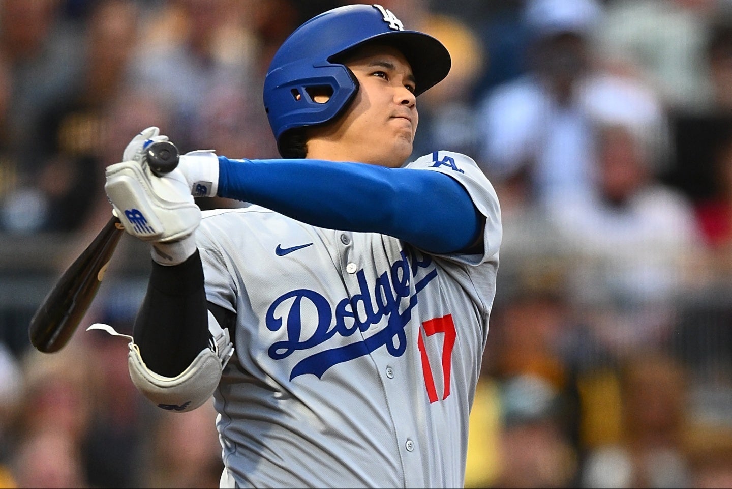 今季12本目の先頭打者本塁打を放った大谷。(C) Getty Images