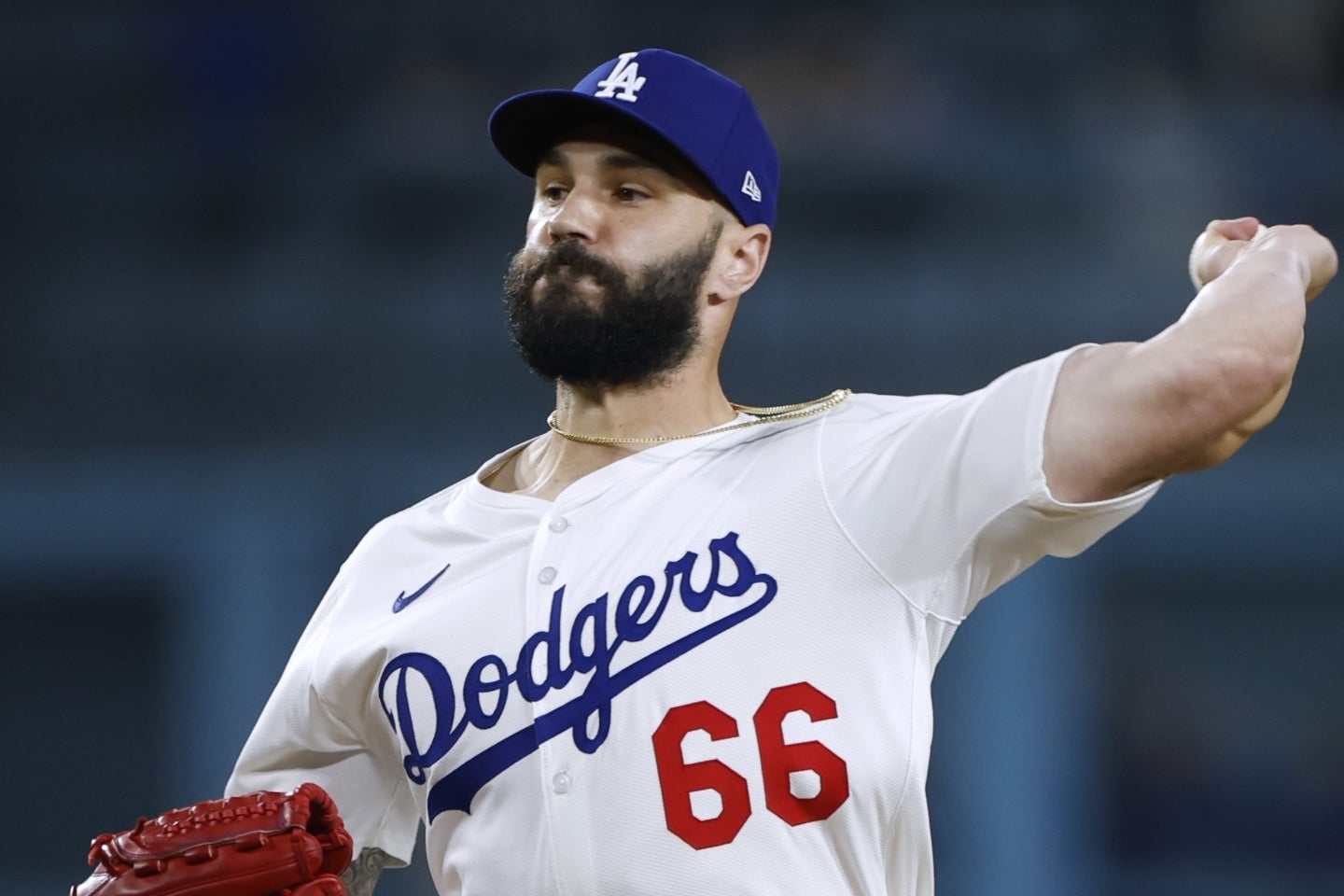 52試合に登板して、１勝３敗、20セーブ、防御率4.56。今シーズンのセーブ失敗は９度もあるドジャースのスコット。(C)Getty Images