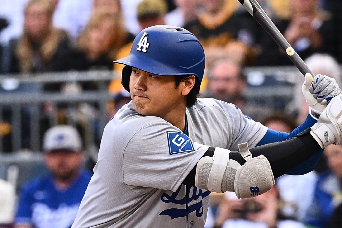 第２打席目に今シーズンチーム最長飛距離の49号ソロを放った大谷。この試合で３安打と活躍した。(C)Getty Images