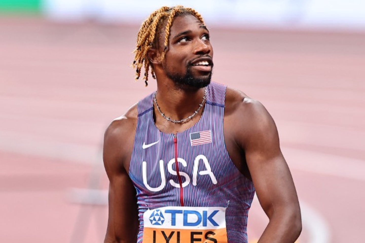 100m連覇を狙う米国のライルズ。決勝に進出した。写真：梅月智史（THE DIGEST写真部）