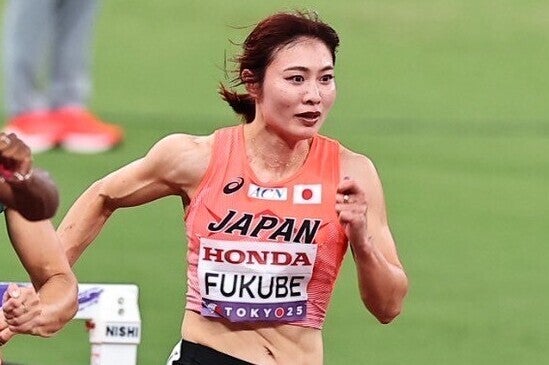 女子100メートル障害の準決勝で敗退した福部真子。写真：梅月智史（THE DIGEST写真部）