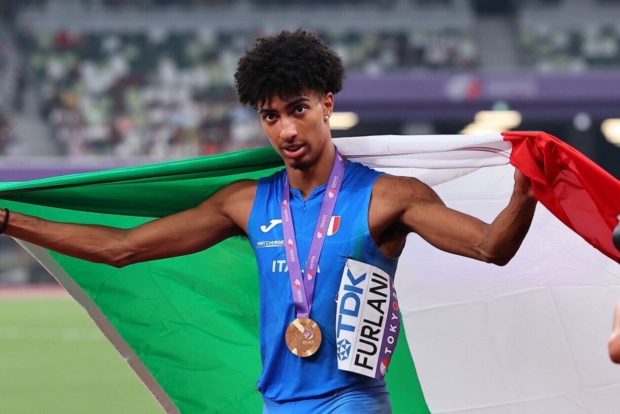 男子走幅跳で金メダルを獲得したフルラニ。写真：梅月智史（THE DIGEST写真部）