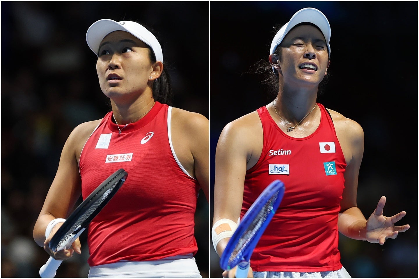 「BJK杯ファイナルズ」の準々決勝でイギリスと対戦した日本チームだが、内島（左）、柴原（右）がストレートで敗退し、ベスト４進出なならなかった。（C）Getty Images