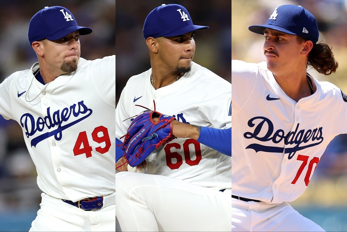 ドジャース、リリーフ陣のトライネン（左）、ヘンリケス（中）、ロブレスキー（右）。(C) Getty Images
