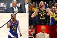 PG界のレジェンド、ロバートソン(左上)、ウエスト(右下)の記録に、カリー(右上)やウエストブルック(左下)が迫る。(C)Getty Images
