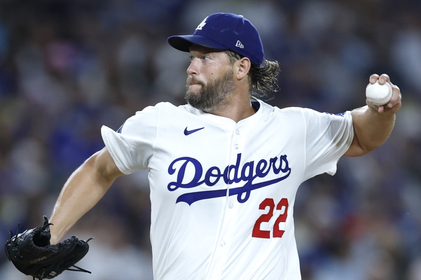 レギュラーシーズン最後の本拠地登板となったカーショウは、４回１／３、91球でマウンドを降りた。(C)Getty Images