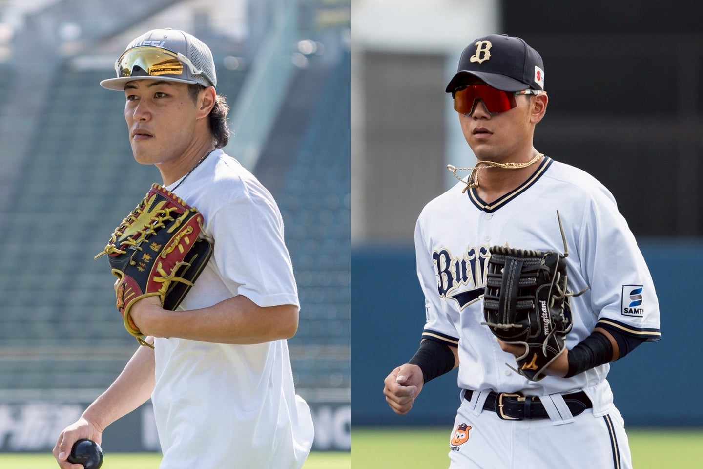 いずれも東北の大学出身という縁がある麦谷(左)と杉澤(右)。プロに入ってから関係が深くなった。写真：野口航志