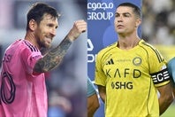 ともに２ゴールを挙げて、チームの勝利に貢献したメッシとロナウド。(C)Getty Images