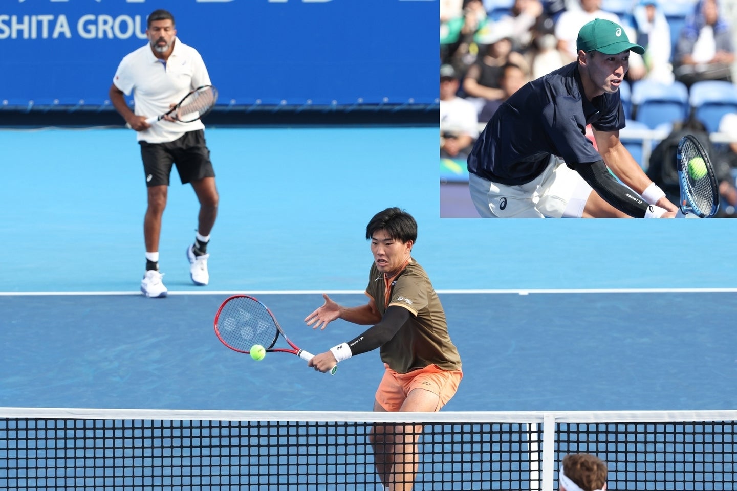 メイン写真：ボパンナの巧みなメイキングもあり、柚木はネットで躍動した。写真右上：綿貫は有利に試合を進めるもケイレンにより逆転負けを喫する。写真＝滝川敏之