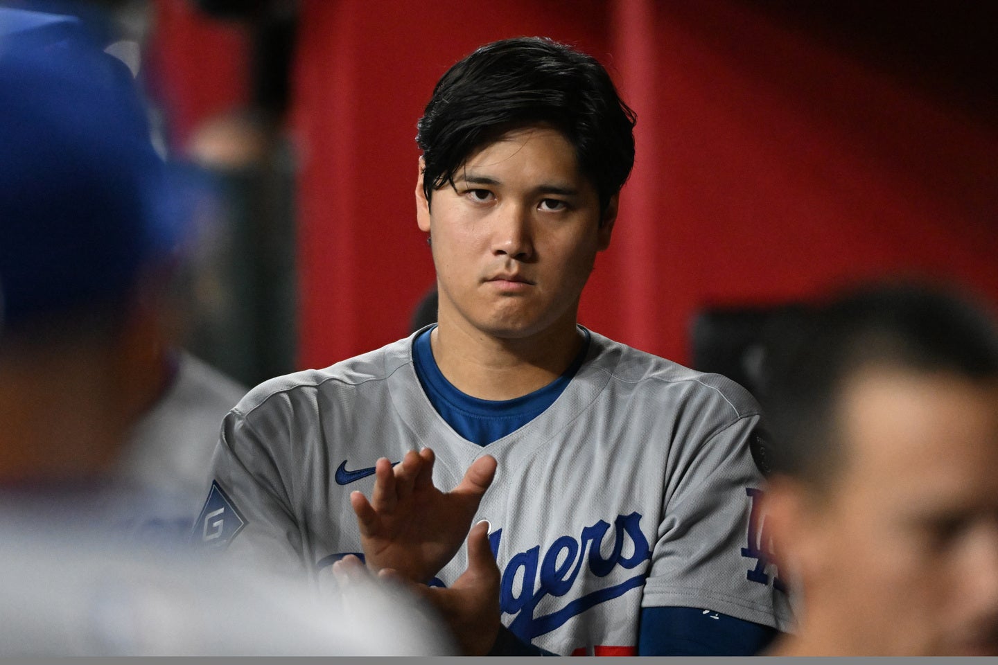 ドジャースの大谷翔平。第１打席にフェンス直撃の三塁打を放った。(C)Getty Images