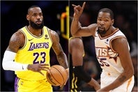 SFポジションの通算得点部門でトップ２を走るレブロン(左)とデュラント(右)。(C)Getty Images