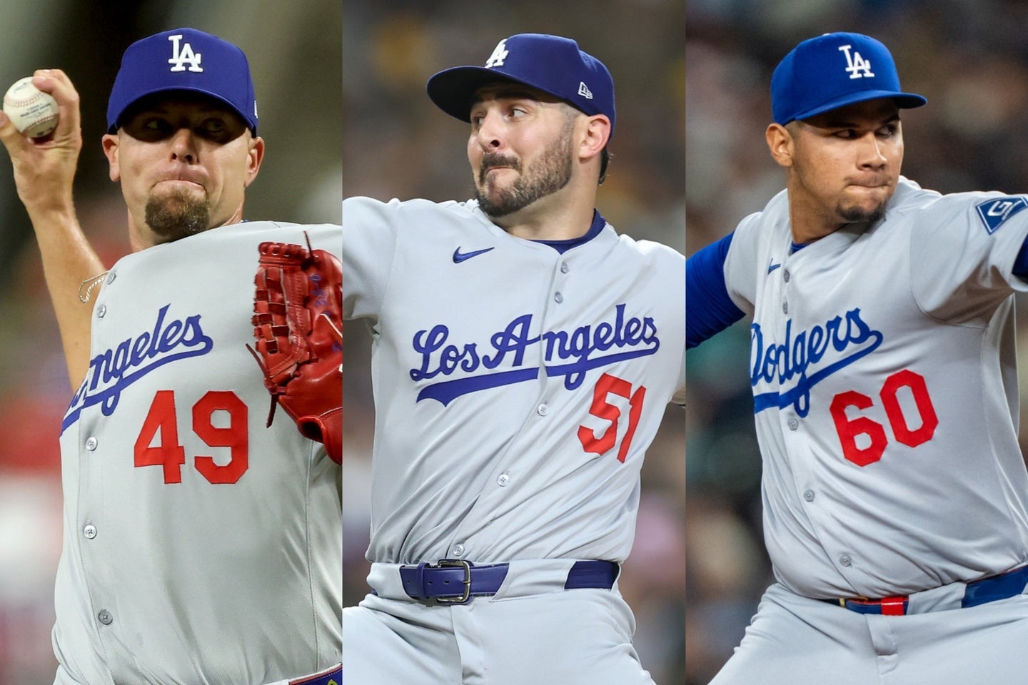 ドジャース救援陣が105年ぶりの快挙を成し遂げた。左からトライネン、ベシア、エンリケスの３投手。(C) Getty Images
