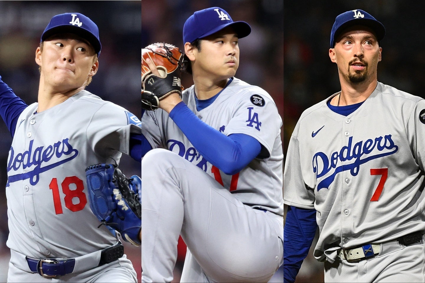 ワイルドカード・シリーズに登板予定の左から山本、大谷、スネル。(C)Getty Images