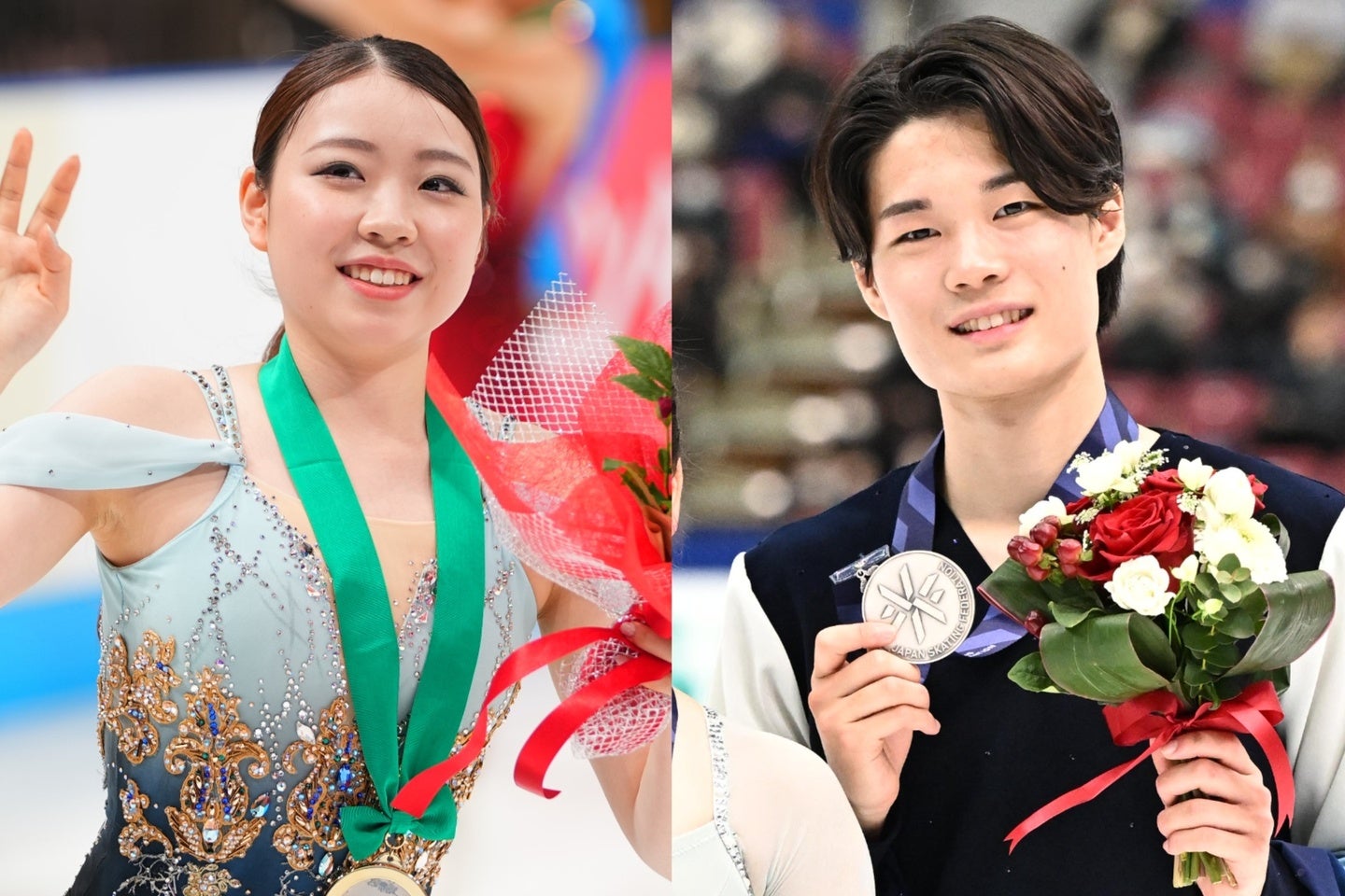 紀平（左）と西山（右）がアイスダンス新カップル結成を発表した。(C)THE DIGEST