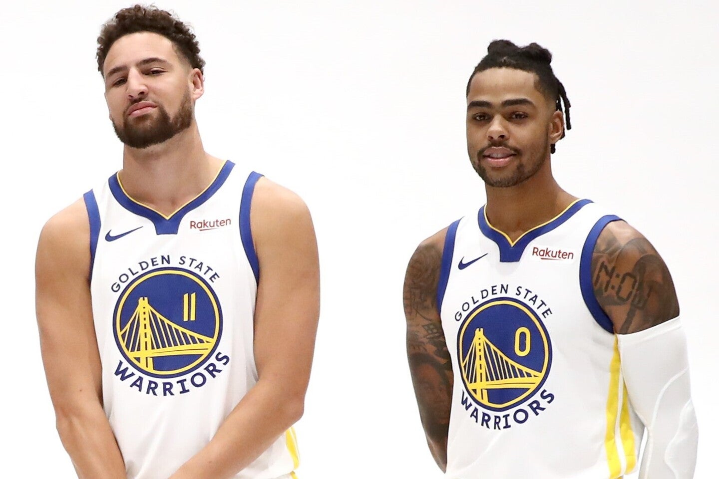 ウォリアーズ時代の2019年には叶わなかったトンプソン(左)とラッセル(右)のデュオが、６年越しに実現する。(C)Getty Images