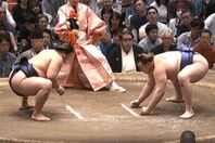 平戸海と安青錦の取組前に中継カメラで五輪メダリストの観戦姿が確認された。（C）AbemaTV,Inc.