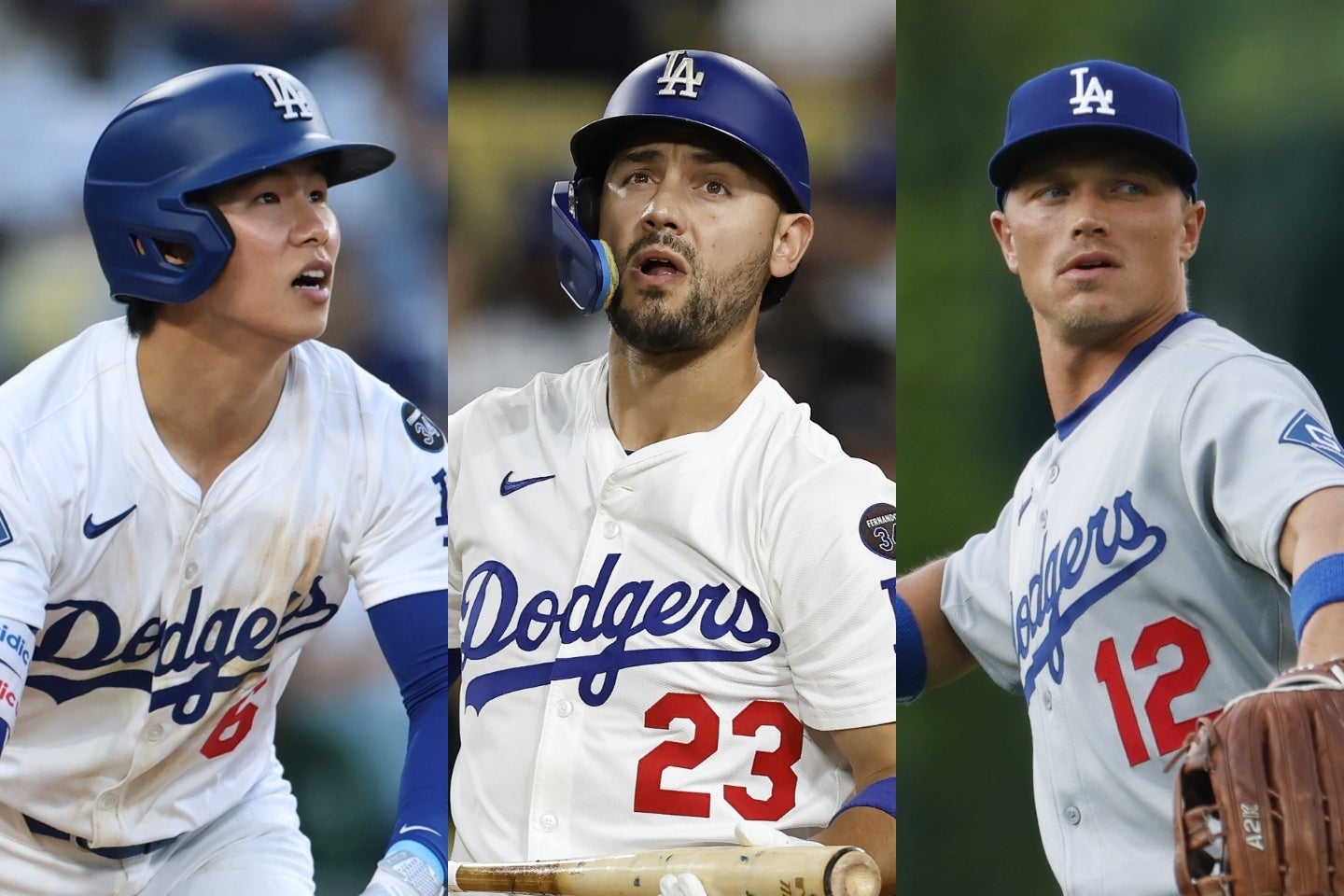 ワイルドカード・シリーズのベンチ入りメンバーとして当落線上とされているのが、（左から）キム・ヘソン、コンフォート、コールの３選手だ。(C)Getty Images