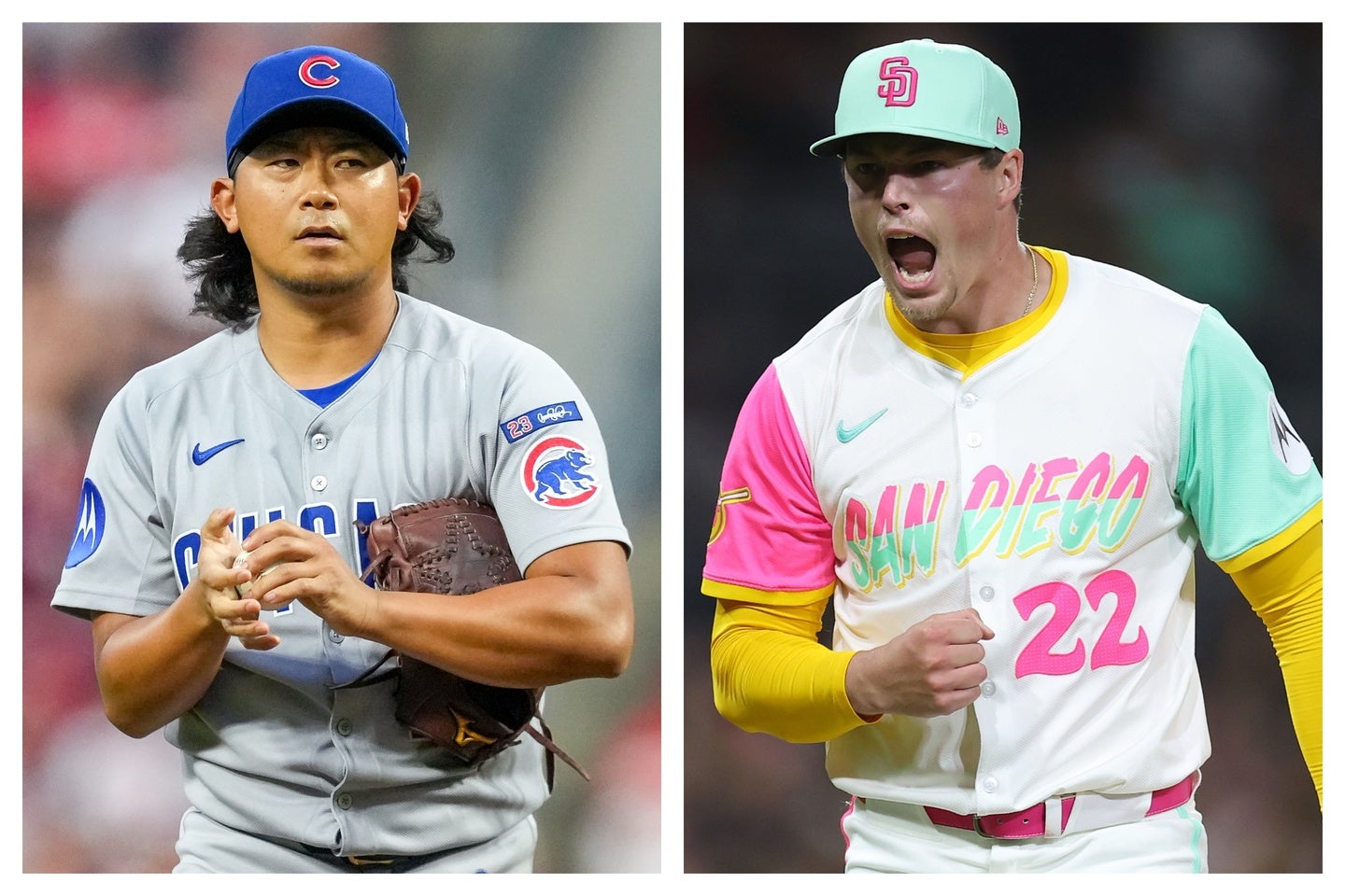 今永(左)は最近、被弾が目立って増えているのが懸念材料。剛腕ミラー(右)はパドレス途中加入後、絶好調を維持している(写真)GETTY IMAGES