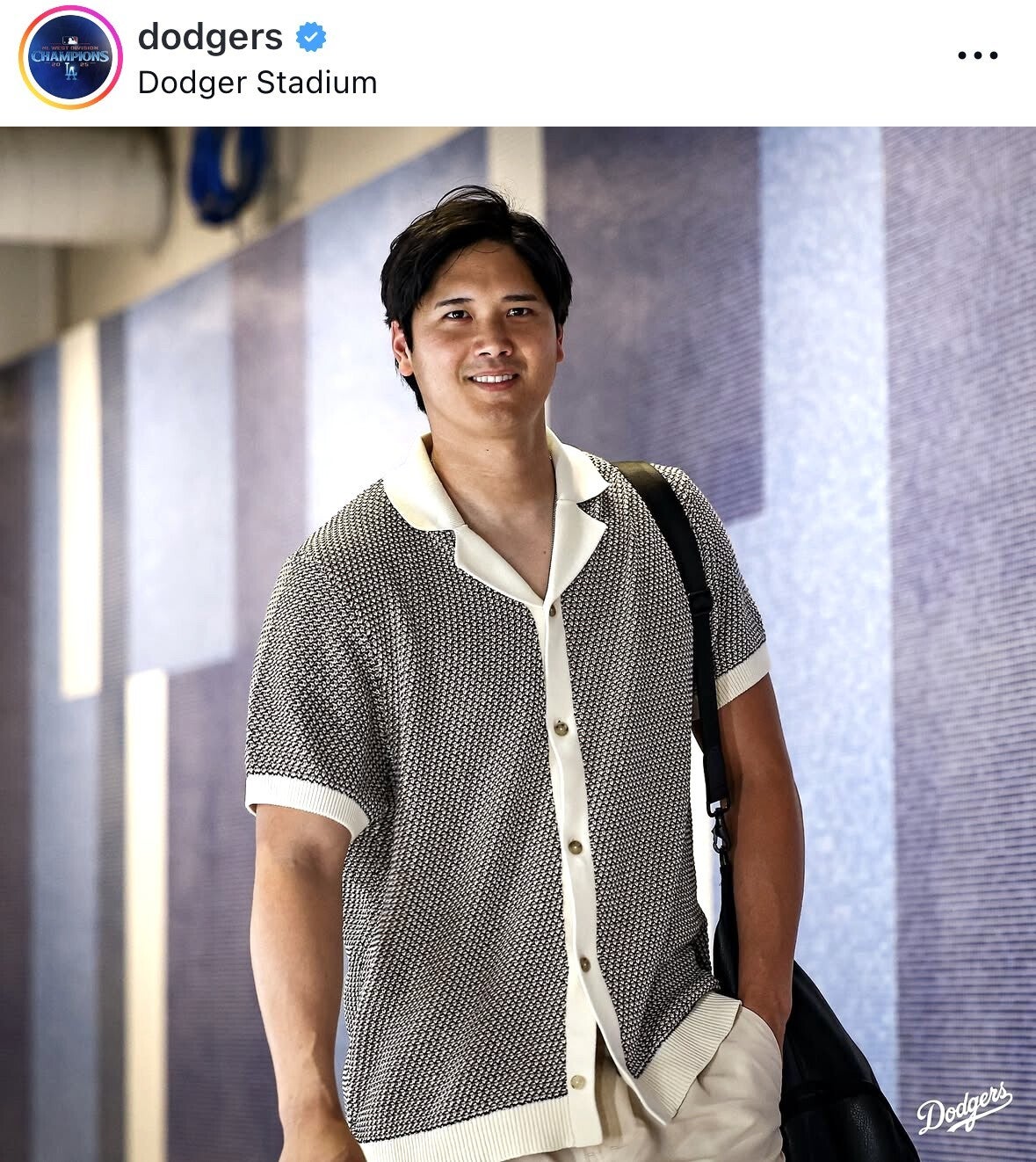大谷の出勤コーデにファンの注目が集まっている（写真は球団公式インスタグラムのスクリーンショット）。