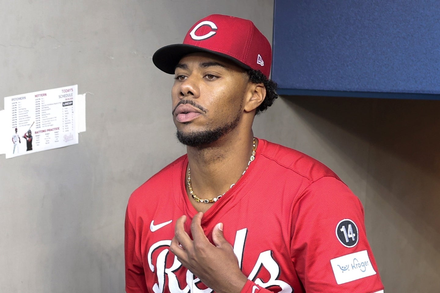 先頭打者の大谷に本塁打を打たれたレッズ先発のグリーン。(C)Getty Images