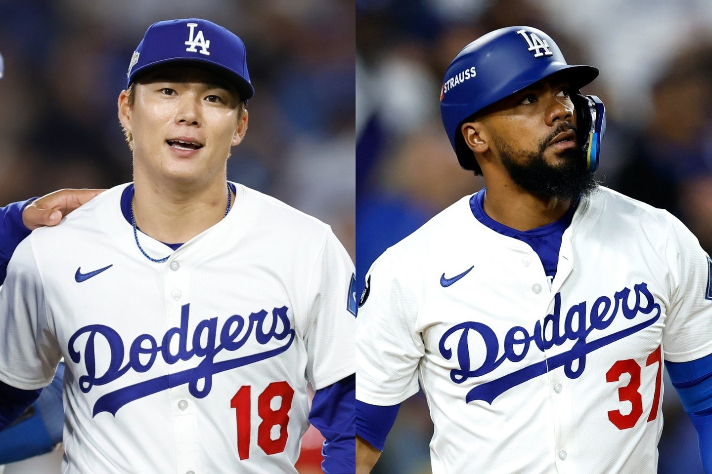 山本（左）は７回途中まで投げ９K２失点。T・ヘルナンデス（右）は６回に追加点となる二塁打を放った。(C)Getty Images