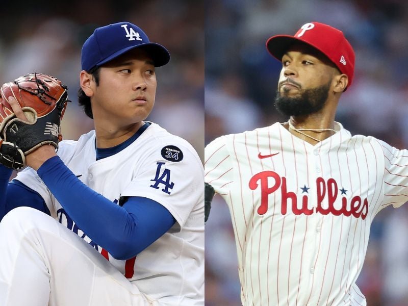地区シリーズで名門対決が実現。先発予定はフィリーズがサンチェス（右）、ドジャースは大谷翔平（左）だ。(C)Getty Images