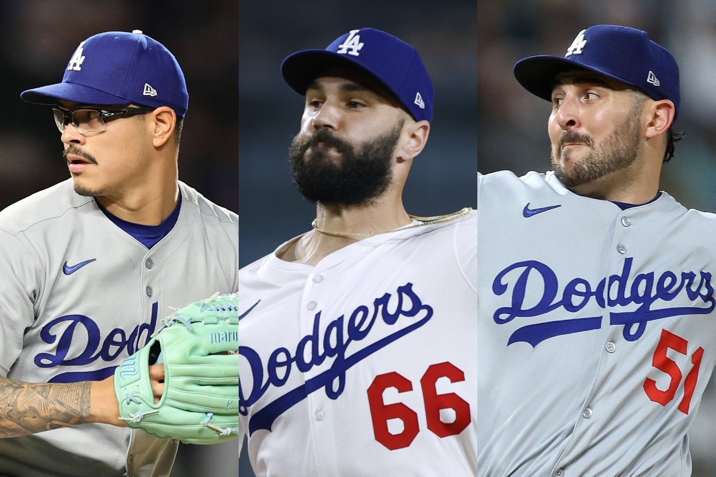 ドジャース・リリーフ陣の（左から）バンダ、スコット、ベシア。(C)Getty Images