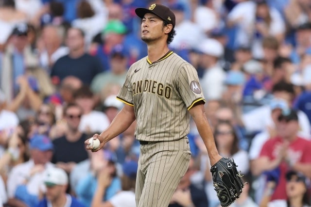 WCS第３戦、先発したダルビッシュは２回途中でマウンドを降りた。(C)Getty Images