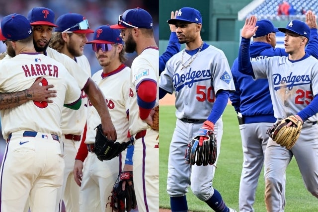 NLDSで相まみえるフィリーズ（左）とドジャース（右）。(C)Getty Images