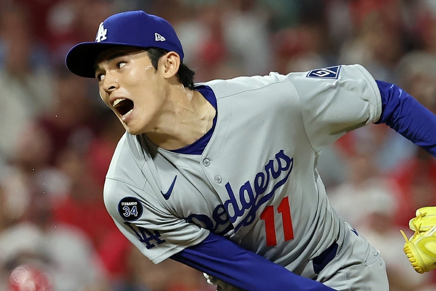 フィリーズ戦の９回に登板し、キャリア初セーブをマークした佐々木。(C)Getty Images