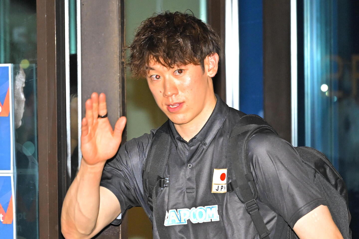 サントリーとの親善試合のために来日したペルージャの石川祐希。写真：金子拓弥（THE DIGEST写真部）
