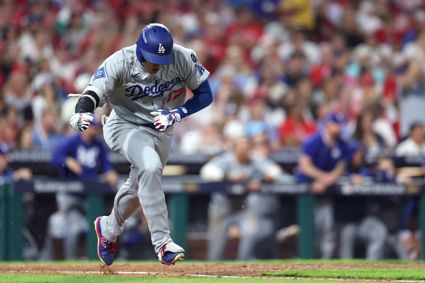 大谷は７回に適時打を放ち、ガッツポーズが出た。(C) Getty Images