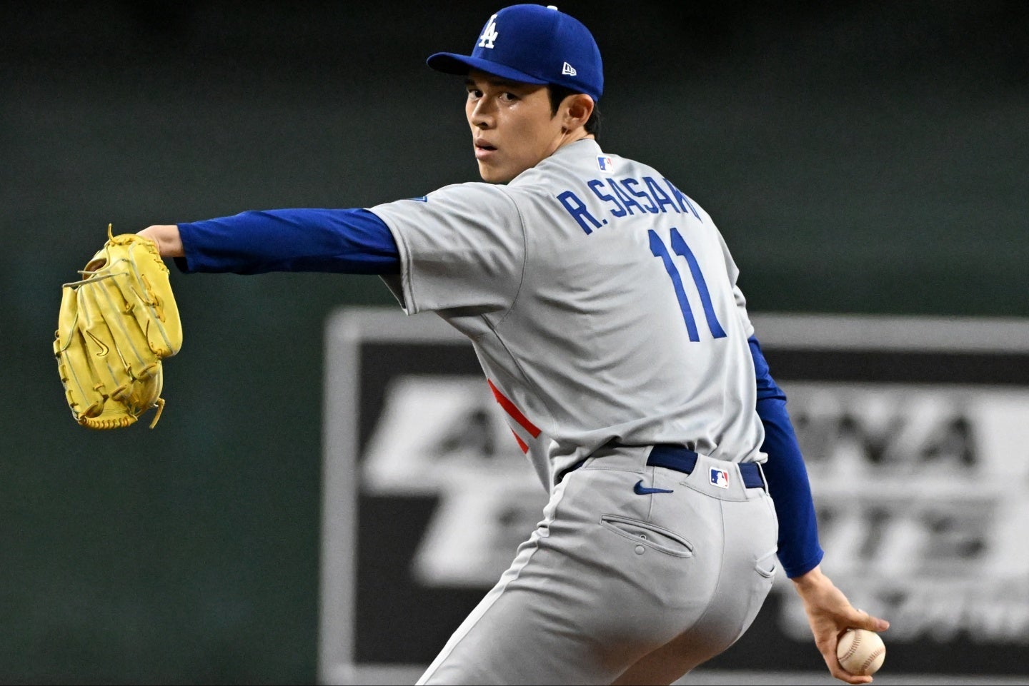 ポストシーズン３試合登板で、いまだ防御率ゼロをマークしている佐々木。(C)Getty Images