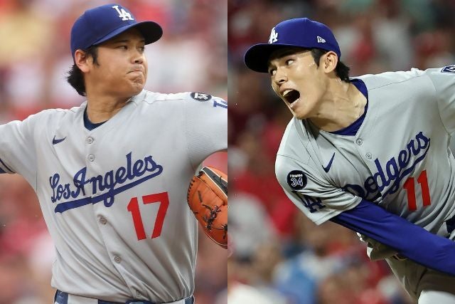 NLDSで活躍している大谷（左）と佐々木（右）。(C)Getty Images