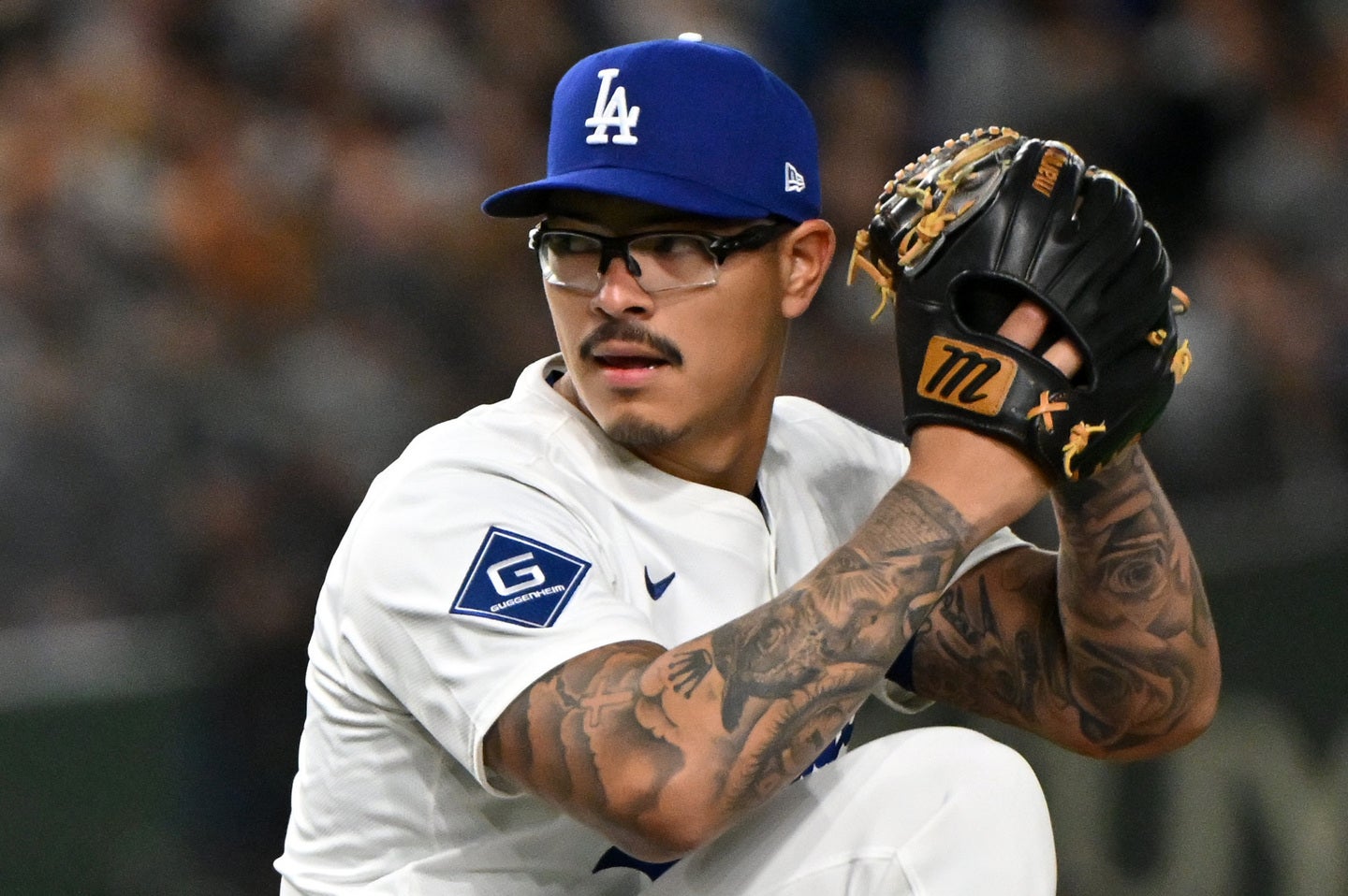 PS初登板をはたしたドジャースの左腕バンダ。試合は敗れたが地元メディアから称賛の声が上がった。(C)Getty Images