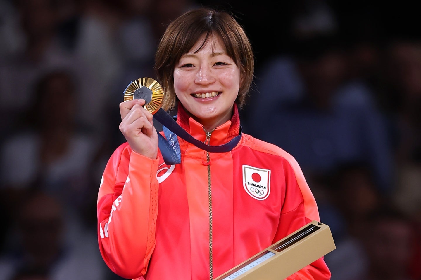パリ五輪で金メダルを獲得した角田。思わぬ格闘センスを披露した。(C)Getty Images