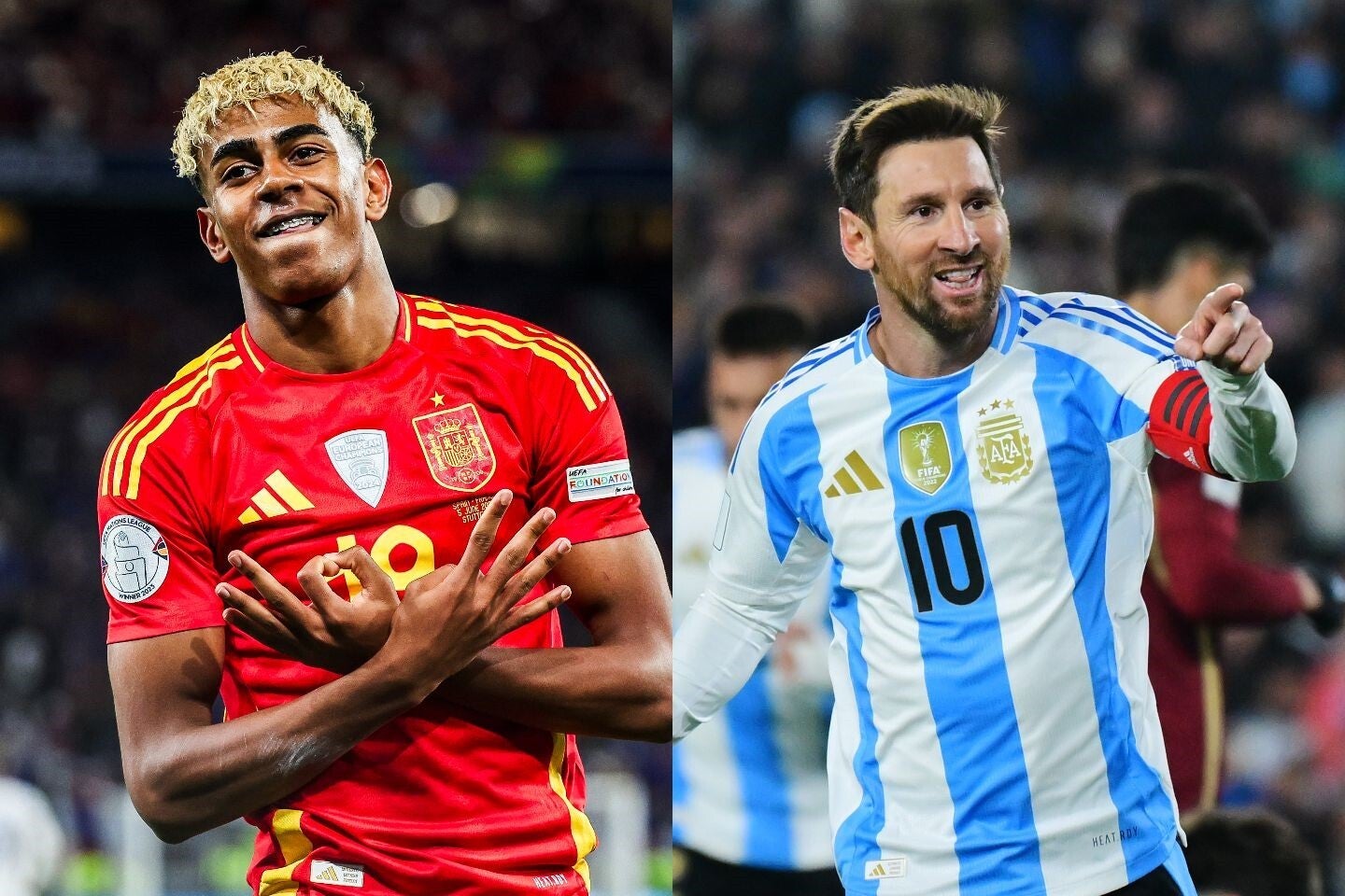 北中米ワールドカップの優勝候補に挙げられる欧州王者のスペイン（左）と南米王者のアルゼンチン（右）。(C)Getty Images