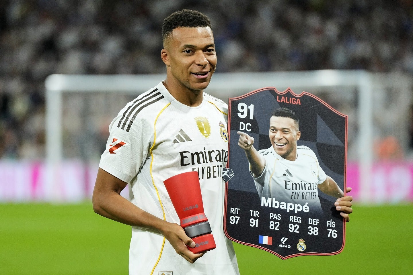 ８節を消化したラ・リーガで９ゴール。エムバペは得点ランキングのトップに立っている。(C)Getty Images