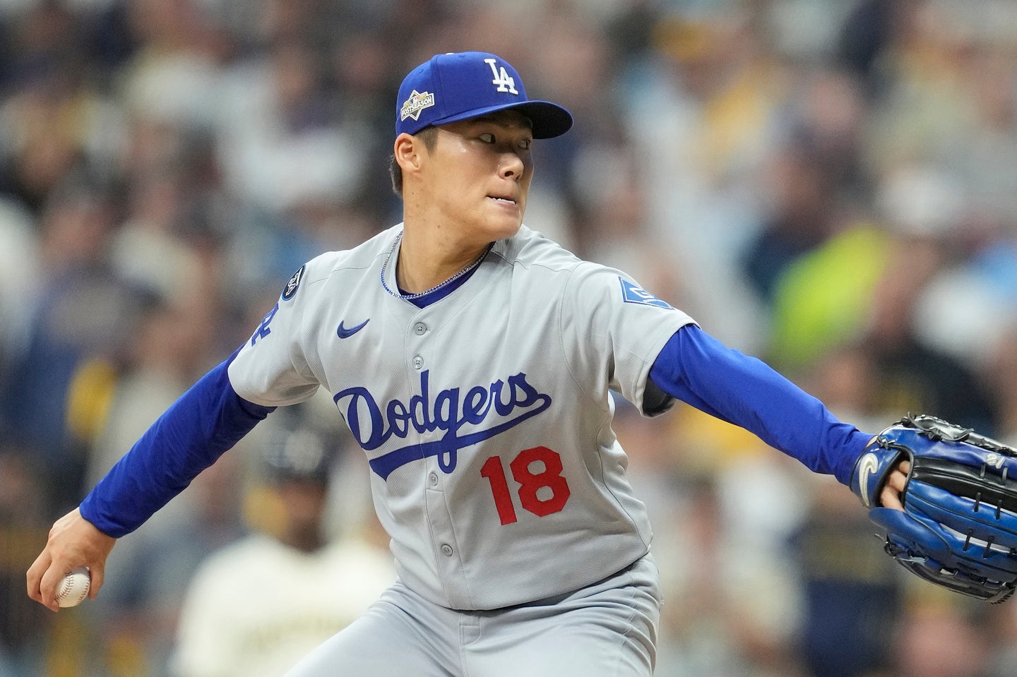 初回にいきなり被弾したドジャースの山本由伸。(C) Getty Images